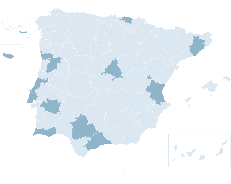 Oficinas Andersen Iberia - Mapa de España y Portugal